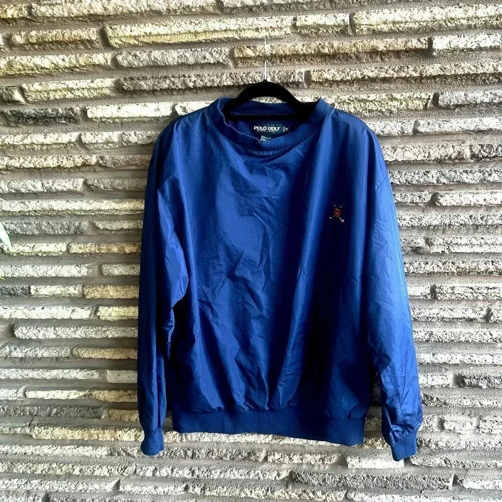 Polo Golf Ralph Lauren Blue Pullover Windbreaker Jacket Tartan Crest Size XL